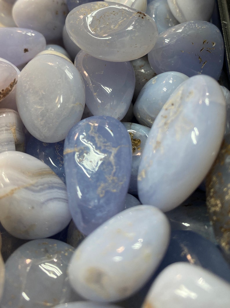 One Blue Lace Agate Tumbled Stone, Blue Lace Agate Pocket Stone, Chalcedony Agate, Crown Chakra, Energy Stone, Meditation Stone image 8