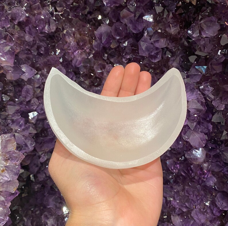 One Moon Shaped Charging Bowl Multiple Sizes, Crystal Polished Bowl, Meditation, Reiki Bowl, Jewelry Dish, Selenite Charging Bowl, Cleanse image 7