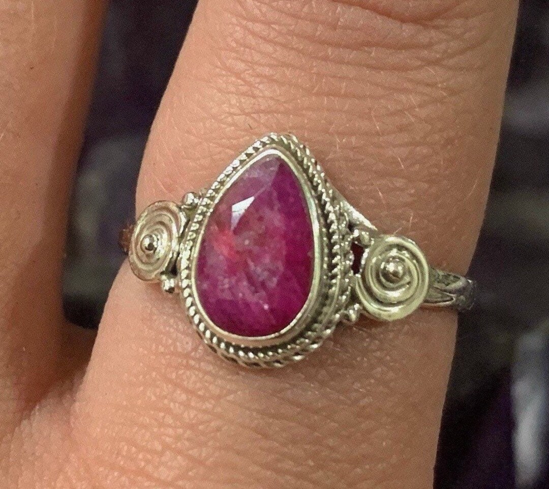 Teardrop Swirl Ruby Sterling Silver Ring, Genuine Ruby Stackable Ring ...
