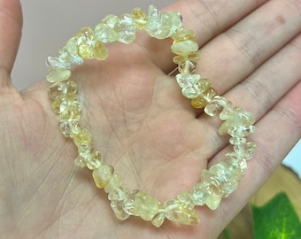 One Light Pastel Yellow Citrine Bracelet, Stone Chips, Stretch Bracelet, Solar Plexus, Yellow Citrine, Stone for Money, Happiness Crystal