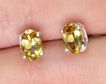Citrine Oval Faceted Sterling Silver Prong Earring, Dainty Crystal 925 Earrings, November Birthstone, Money Stone, Stone for Happiness, Boho