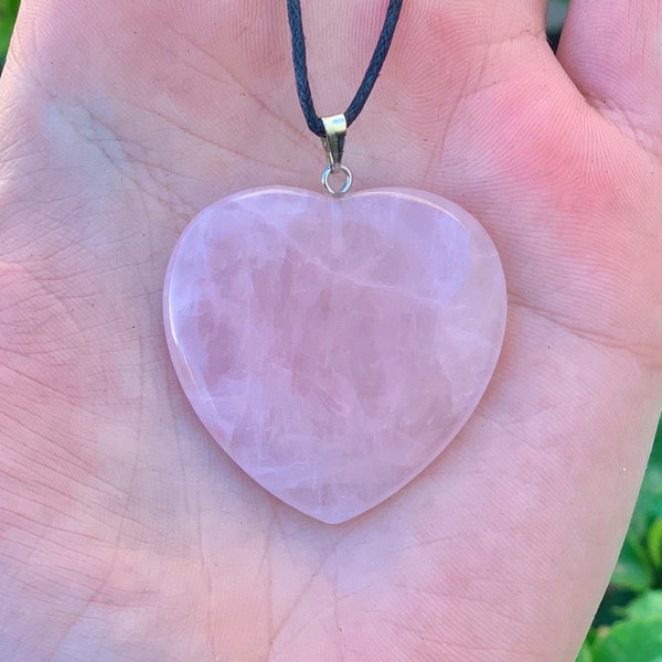 Rose Quartz Heart Shape Pendant w/ Adjustable Cord Chain, Heart Carved Pendant, Rose Quartz Necklace, Heart Dangle Pendant, Healing Necklace