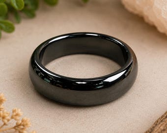 Anillo de hematita, anillo de piedra natural, anillo de cristal, anillo de gema negra, joyería unisex para sanación, regalo de protección y conexión a tierra, anillo minimalista.