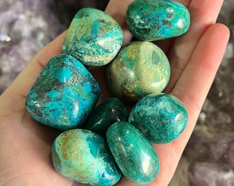 One Azurite Chrysocolla Tumbled, Third Eye, Throat Chakra, Stone for Concentration, Stone for Protection, Pocket Stone, Healing Energy