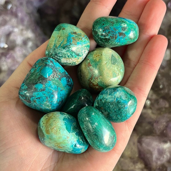 One Azurite Chrysocolla Tumbled, Third Eye, Throat Chakra, Stone for Concentration, Stone for Protection, Pocket Stone, Healing Energy