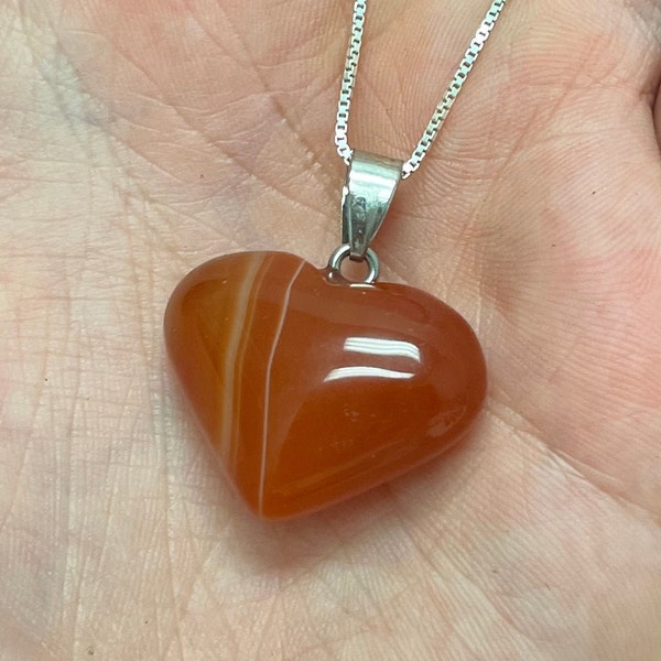 Small Carnelian Puffy Heart Shape Pendant, Heart Carved Pendant, Solar Plexus , Stone for Depression, Dainty Heart, Orange Crystal, SFG