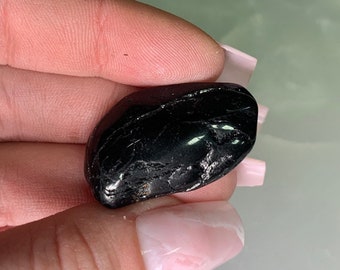One Black Tourmaline Tumbled Stone (Available in 2 Sizes), Black Tourmaline Pocket Stone, Root Chakra, Protection, Grounding, Black Crystal