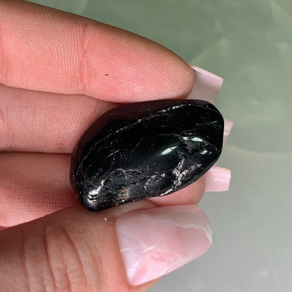 One Black Tourmaline Tumbled Stone (Available in 2 Sizes), Black Tourmaline Pocket Stone, Root Chakra, Protection, Grounding, Black Crystal