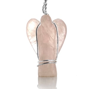 Rose Quartz Angel Pendant, Rose Quartz Wire Wrap, Angel Necklace, Rose Quartz Angel,  Blue Angel, Protection, Guardian, Heaven, Prayers
