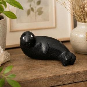Black Marble Seal Carving Handmade Stone Seal Figurine Ocean Animal Sculpture Sea Lover Gift Coastal Home Decor Marine Life Collectible image 3
