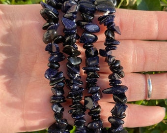 Midnight Goldstone Chip Bracelet, Blue Sandstone Bracelet, Healing Stone Bracelet, Purple Goldstone Stretch Bracelet