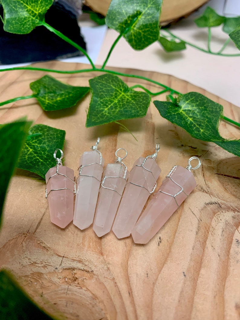 Wire Wrapped Rose Quartz Point Necklace Terminated Point image 3