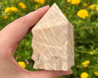 One Small Peachy Pink Moonstone Polished Point, Calming and Healing Energy, Heart Chakra, Grid Point, Manifestation, Girl Power, Crystal