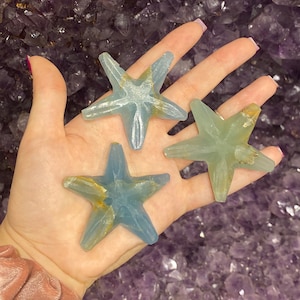 One Argentinian Blue Calcite Starfish, Starfish Carving, Sealife, Crystal Starfish, Argentinian Blue Calcite, Ocean Decor, Sea Star