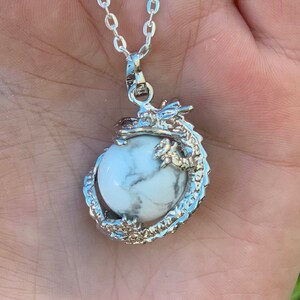 Howlite Dragon Wrap Necklace, Howlite Dragon Pendant, Howlite Necklace, Crown Chakra, Focus Stone, White Necklace, Spirit Animal