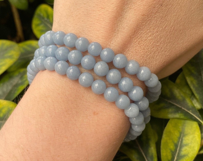 Stretch Bracelet Beaded Bracelet One 6mm Angelite Round Beaded Bracelet Angelite Jewelry Angelite Bracelet