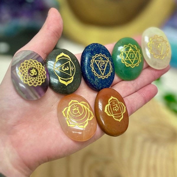 7 Chakra Worry Stone Set, Chakra Healing Worry Stones, Stones for Anxiety, Stress Relief, Meditation Stone, Fidget Stone, Chakra Balancing