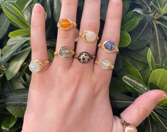 Wire Wrap Ring, Wire Ring, Wire Wrap Gemstone Ring, Gemstone Ring, Handmade Ring, Rose Quartz Ring, Crystal Ring, Silver, Gold, Gold Ring