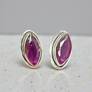 Ruby Sterling Silver Marquise Earrings July Birthstone Jewelry Red Gemstone Earrings Elegant Gift for Her