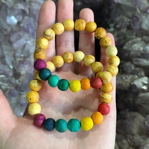 One 8mm Chakra Rainbow and Palo Santo Bracelet, Wood Bead Bracelet, Stretch Bracelet, Cleansing and Purifying, All Natural Aromatherapy Wood