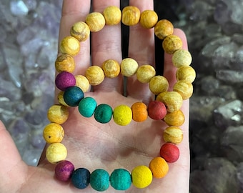 One 8mm Chakra Rainbow and Palo Santo Bracelet, Wood Bead Bracelet, Stretch Bracelet, Cleansing and Purifying, All Natural Aromatherapy Wood