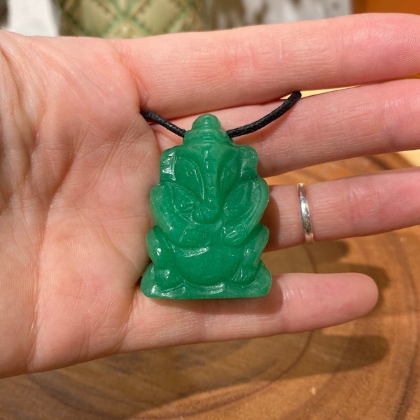 Green Aventurine Ganesh Stone Carved Pendant, Ganesh Necklace, Ganesha Pendant, Ganesh Carving