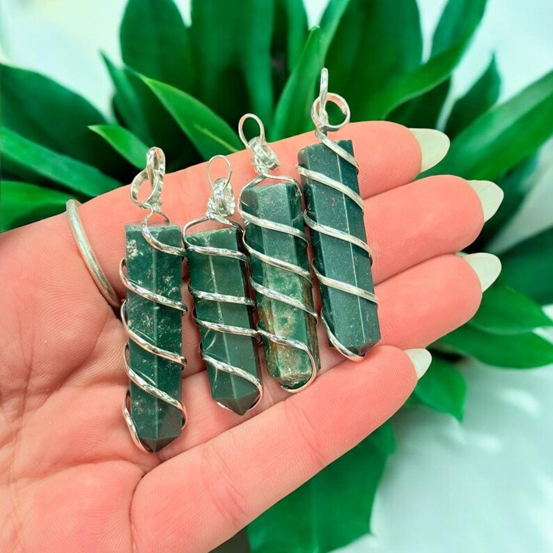 Wire Wrapped Bloodstone Pendant Necklace – Spiral Wrapped Healing Crystal Jewelry, Heart Chakra Support, Stress Relief Gift for Anxiety image 5