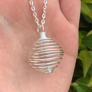 Empty Silver Plated Spiral Cage Pendant Necklace 15mm 20mm or 25mm Bulk  Quantity 1 3 or 5 Tumble Stone Crystal Holder Gemstone Pendulum 