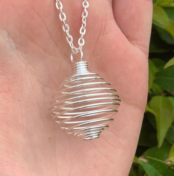 Spiral Crystal Cage Pendant Necklace