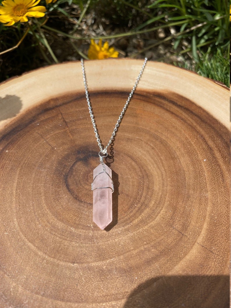 Wire Wrapped Rose Quartz Point Necklace Terminated Point image 4