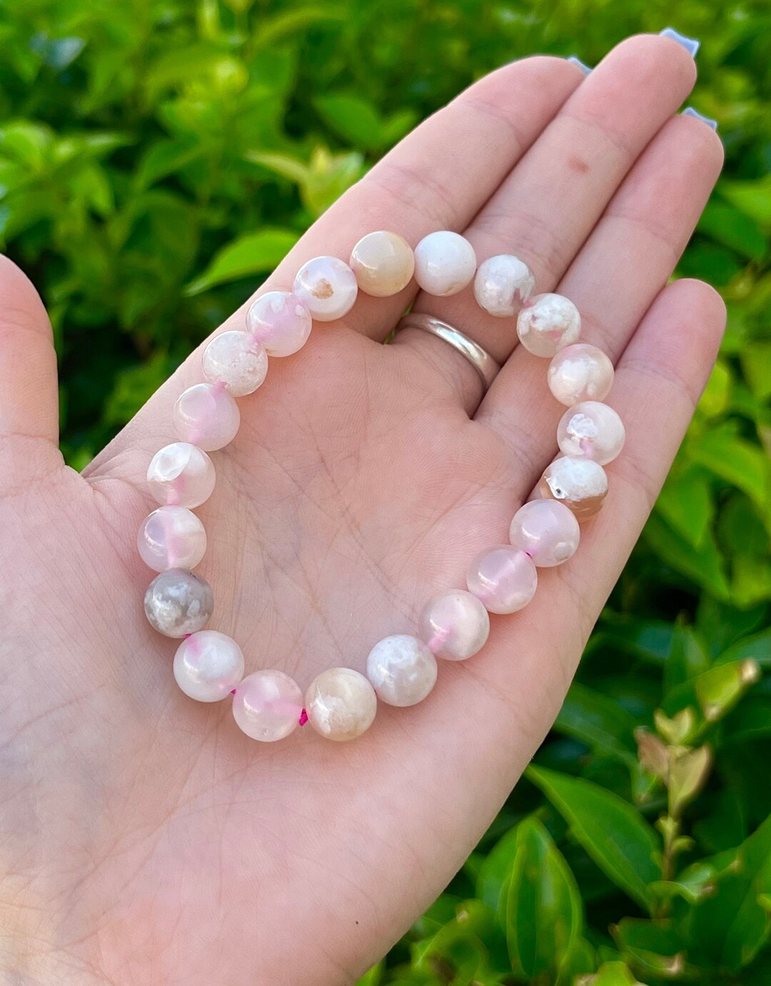 One Flower Agate Stone Bracelet Sakura Agate Healing Energy Etsy
