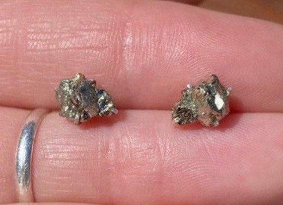 Earrings Black Pyrite Handcrafted Fools Gold Gemstone 925 Sterling Silver 