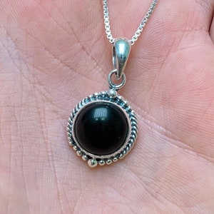 Black Onyx Circle Rope Shaped Sterling Silver Pendant, Dangle Onyx Pendant, Stone Pendant, ASJ, Gifts for Her, Dainty, Root Chakra