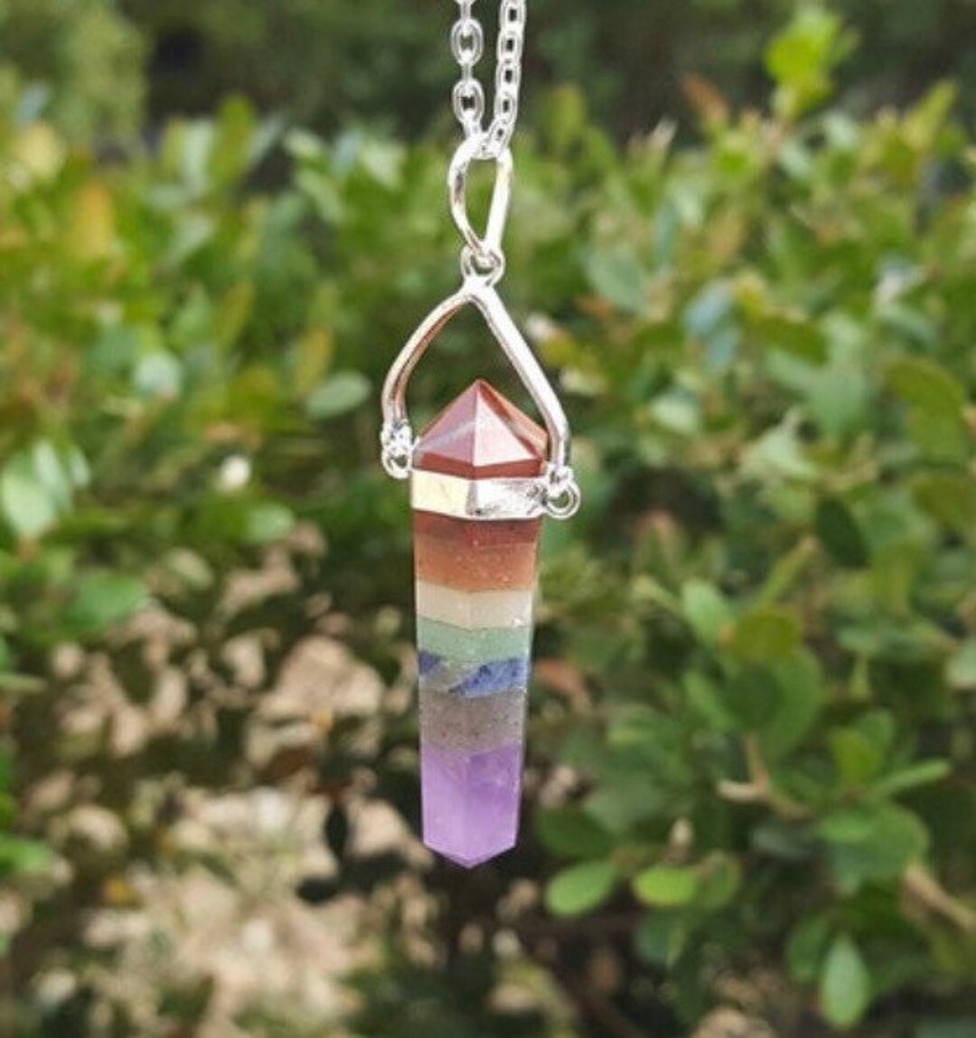 Chakra Stone Swivel Necklace With Plated Chain, Meditation Necklace