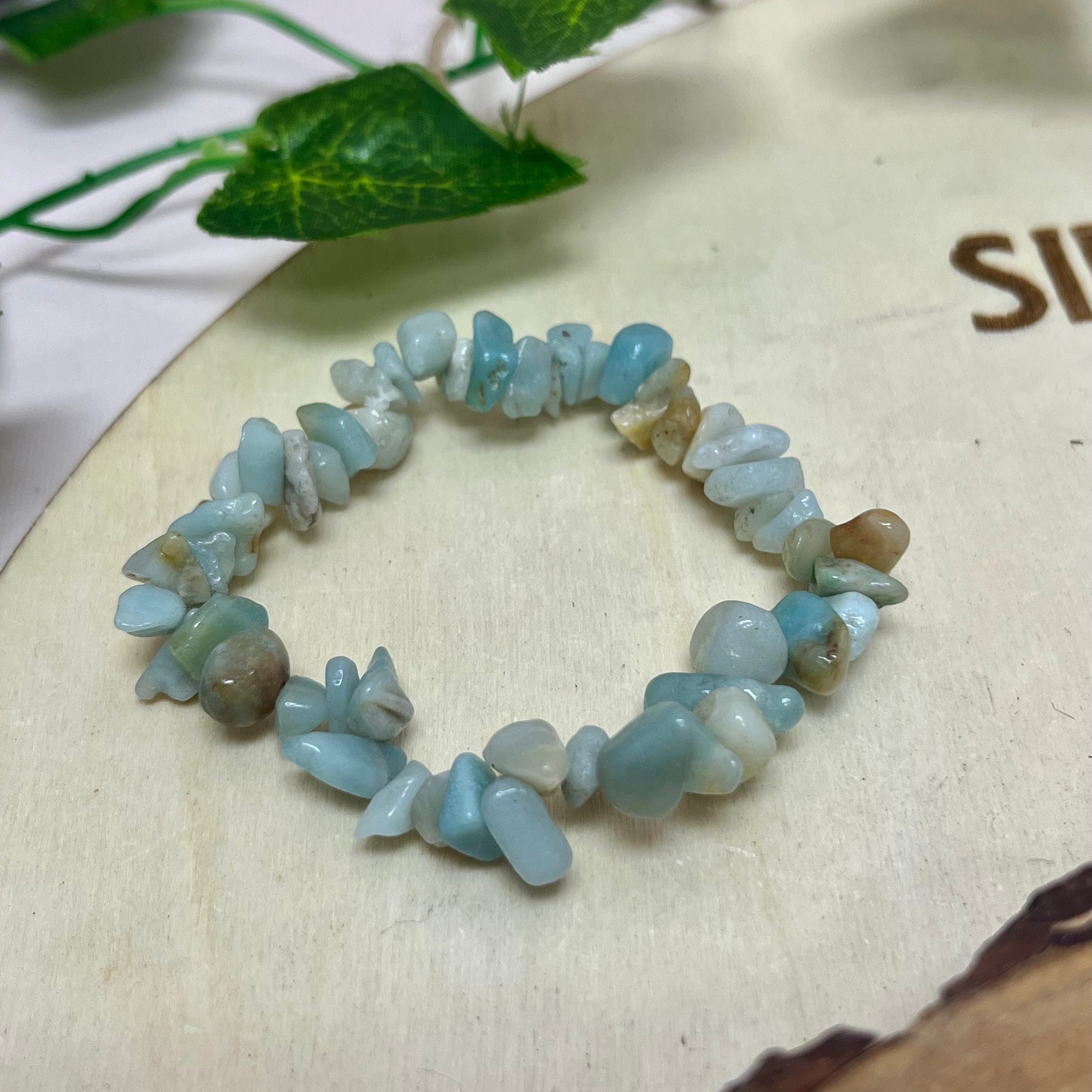 One Amazonite Stone Chip Bracelet, Stretchy Crystal Bracelet