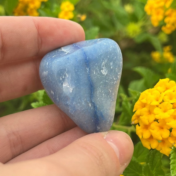 Blue Quartz Tumbled, Communication Stone, Throat Chakra, Pocket Stone, Calming and Healing Energy,