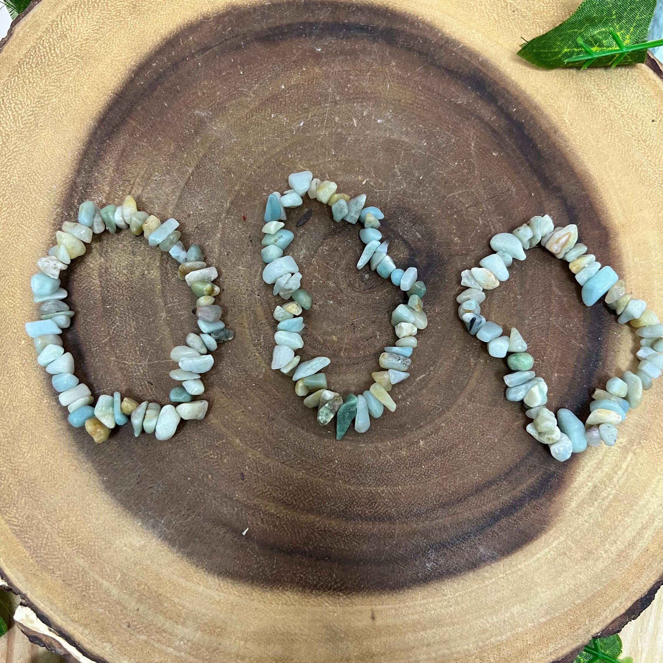 One Amazonite Stone Chip Bracelet, Stretchy Crystal Bracelet