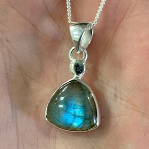 Triangle Dainty Labradorite Sterling Silver Pendant, Crystal 925 Jewelry, Third Eye Chakra, Boho Jewelry, Spiritual Awakening, Flashy Stone