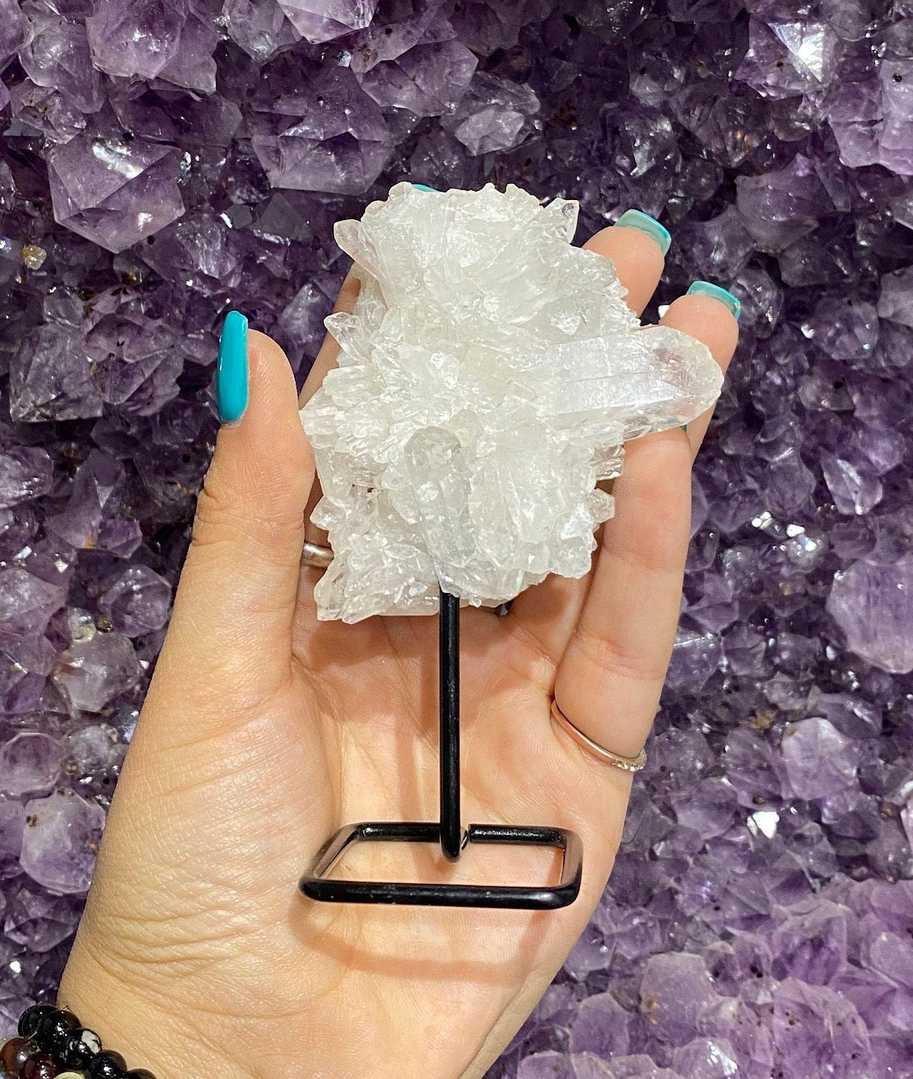 Quartz Cluster on Metal Stand, Clear Quartz Mini Pin, Quartz Point on…