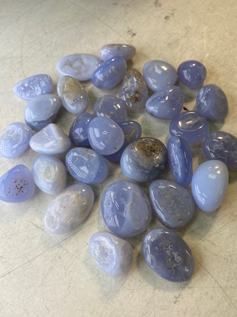 One Blue Lace Agate Tumbled Stone, Blue Lace Agate Pocket Stone, Chalcedony Agate, Crown Chakra, Energy Stone, Meditation Stone image 10