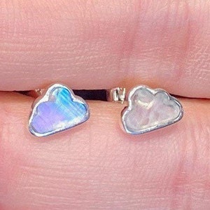 Rainbow Moonstone Cloud Stud Earrings, White Cloud, Heaven, Cute Small Earrings, June Birthstone, Female Energy, Healing, Cute Gift
