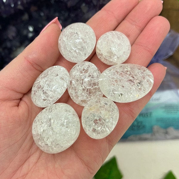 One Fire and Ice / Crackle Quartz Tumbled Stone, Crown Chakra, Energy Healing Stone, Clear Quartz Stone, Meditation, Reiki Tool, ND