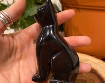 Black Onyx Cat Carving (Various Sizes), Carved Kitty, Carved Cat, Cat Gift, Perched Cat, Lucky Cat, Pussycat, Halloween Gift, Witches Cat