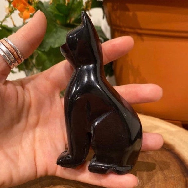 Black Onyx Cat Carving (Various Sizes), Carved Kitty, Carved Cat, Cat Gift, Perched Cat, Lucky Cat, Pussycat, Halloween Gift, Witches Cat