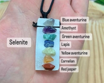 Selenite Chakra Pendant On Adjustable Cord, 7 Chakra Pendant, Selenite Jewelry, 7 Chakra Stone, Manifestation, Plated Necklace, Crown Chakra