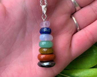 Chakra Rock Cairn Energy Necklace with Plated Chain, Chakra Necklace Jewelry, Energy Pendant, Balanced Rocks, Stone Stack, Zen Necklace