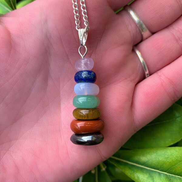 Chakra Rock Cairn Energy Necklace, Chakra Necklace Jewelry, Energy Pendant, Balanced Rocks, Stone Stack, Zen Necklace, Stackable Jewelry