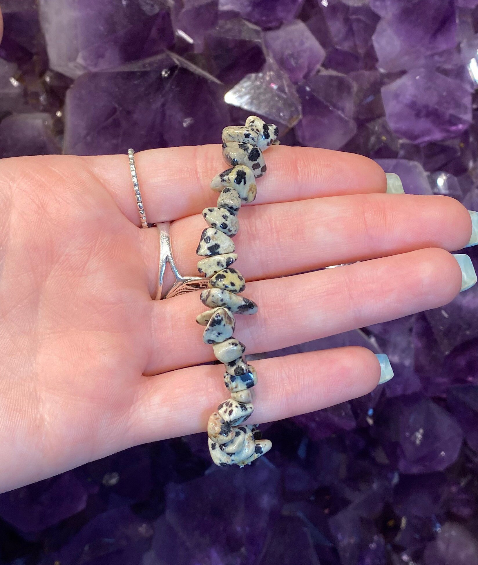 One Dalmatian Jasper Chip Bracelet, Dalmatian Jasper Stretch Bracelet…