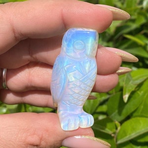 Opalite Owl Stone Carving, 2" Owl Carving, Stone Carving, Crown Chakra, Zoo Animal Carving, Small Owl, Prosperity, Happiness Stone
