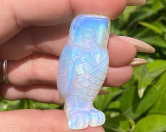 Opalite Owl Stone Carving, 2" Owl Carving, Stone Carving, Crown Chakra, Zoo Animal Carving, Small Owl, Prosperity, Happiness Stone
